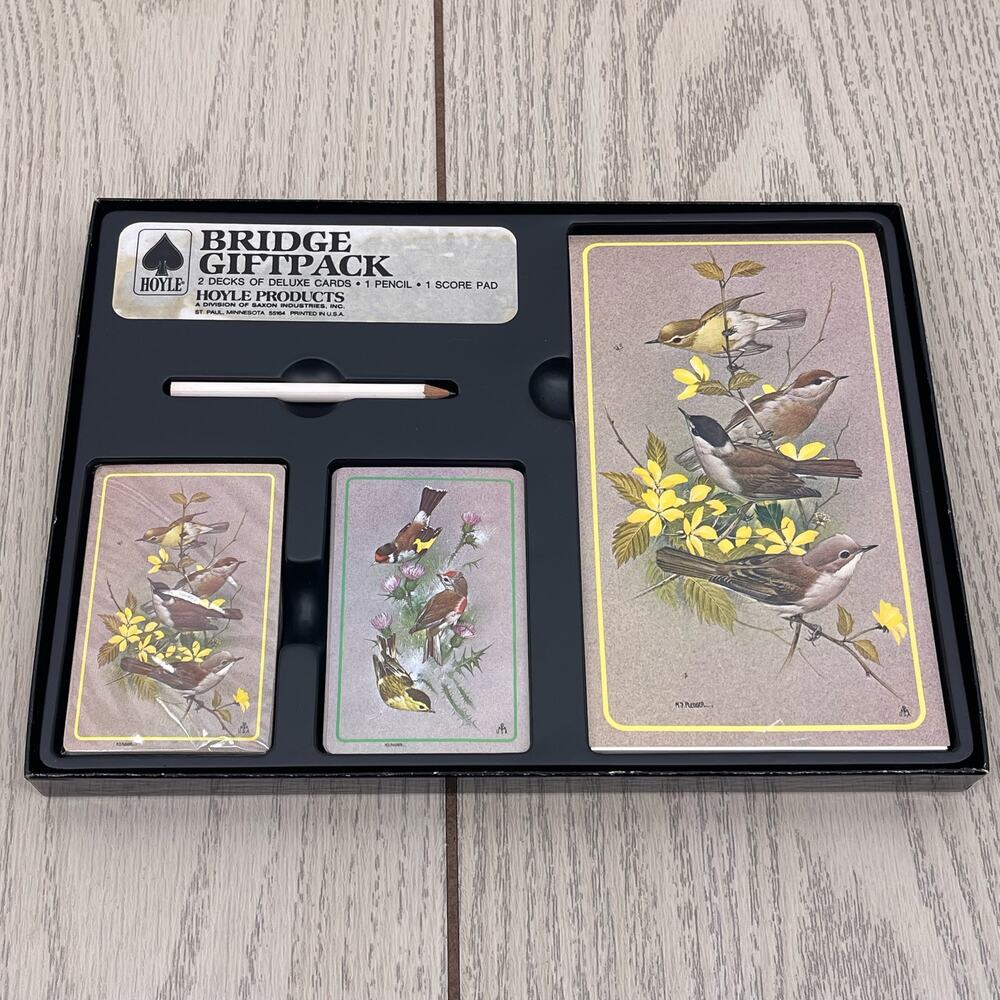 Vintage Hoyle Bridge Gift Pack Birds TWO Decks of Deluxe Cards Score Pad Pencil
